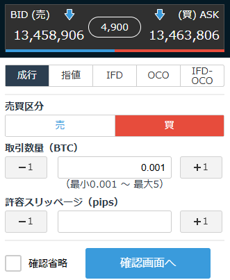 GMOコインの暗号資産FXの注文